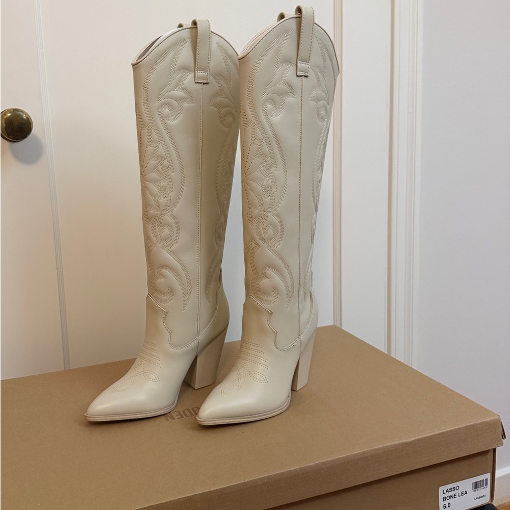 Steve Madden Lasso Bone Leather Knee-High Boots - Picture 2 of 4